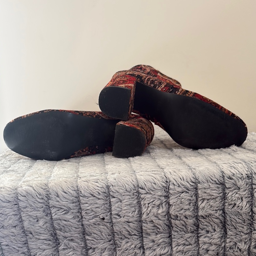 Diba Red and Black Paisley Ankle Boots - Picture 2 of 4